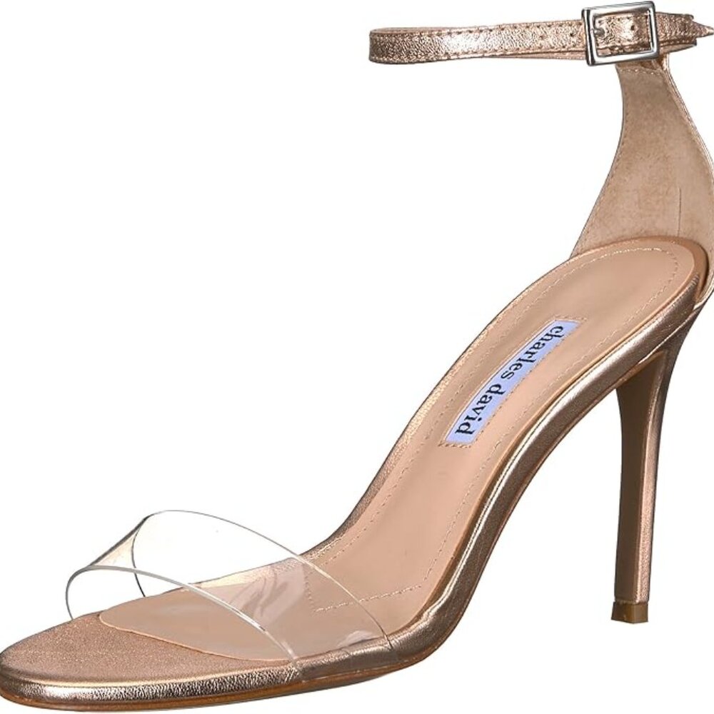 Charles David Cristal Strappy High Heels Rose Gold Metallic Women's Size 7.5